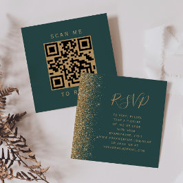 Budget Dark Green Gold Wedding QR Code UAWG Begleitkarte