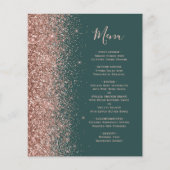 Budget Dark Green Rose Gold Glitzer Wedding Menu (Vorderseite)