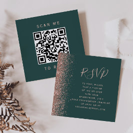 Budget Dark Green Rose Gold Wedding QR Code UAWG Begleitkarte