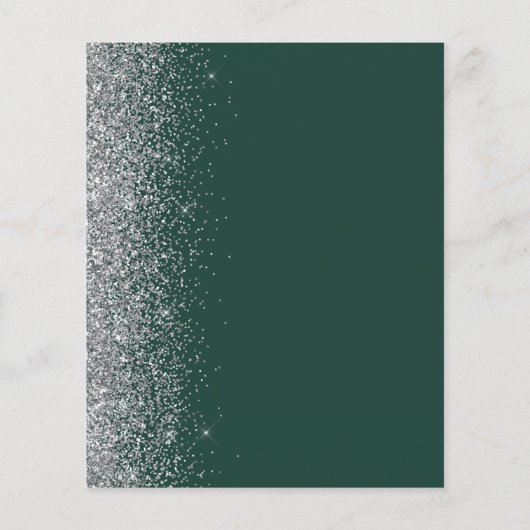 Budget Dark Green Silver Glitzer Edge Wedding Menu (Rückseite)