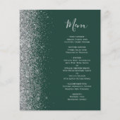 Budget Dark Green Silver Glitzer Edge Wedding Menu (Vorderseite)