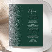 Budget Dark Green Silver Glitzer Edge Wedding Menu