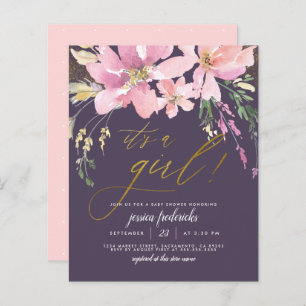 Budget Dark Lila & Gold Girl Floral Baby Dusche