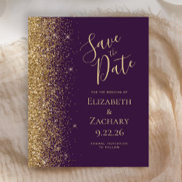 Budget Dark Lila Gold Save the Date Card