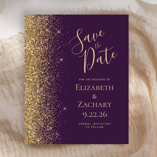 Budget Dark Lila Gold Save the Date Card