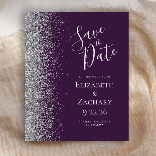 Budget Dark Lila Silver Save the Date Card
