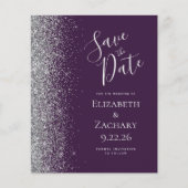 Budget Dark Lila Silver Save the Date Card (Vorderseite)
