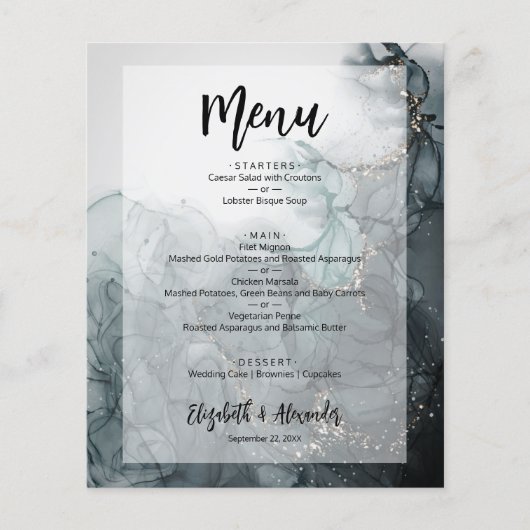 Budget Dark Marble Wedding Menu Flyer (Vorne)