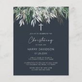 Budget Dark Navy Blue Green Blätter Taufe einladen (Vorderseite)