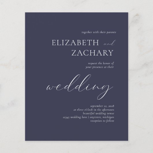 Budget Dark Navy Blue Script Einladung (Vorderseite)