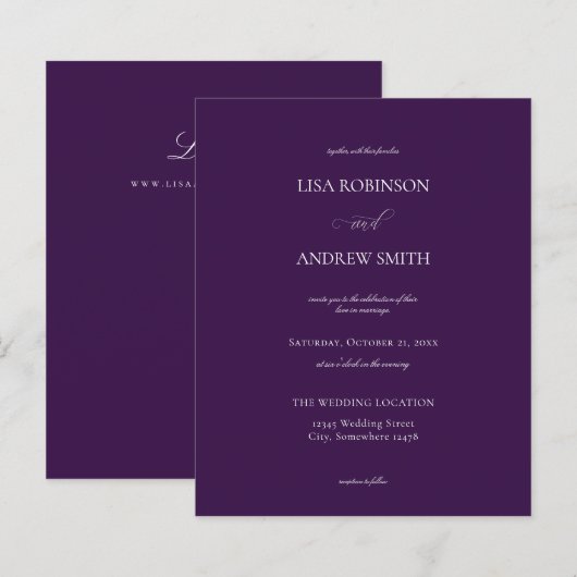 Budget Dark Violet Lila Calligrafy Wedding (Vorne/Hinten)