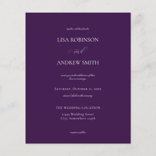 Budget Dark Violet Lila Calligrafy Wedding Flyer (Vorne)