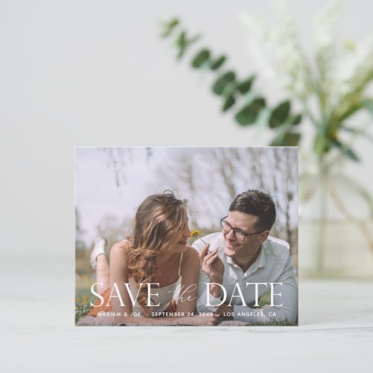 Budget Das Script H Modernes Foto Save the Date (Stehend Vorderseite)