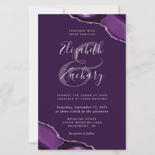 Budget Deep Lila Silver Agate Corners Wedding (Vorderseite)