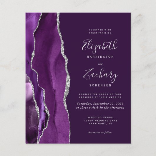 Budget Deep Lila Silver Agate Hochzeit Einladung (Vorderseite)