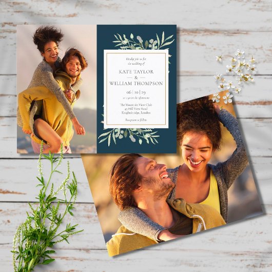 Budget Deep Sea Blue Foto Einladung Hochzeit