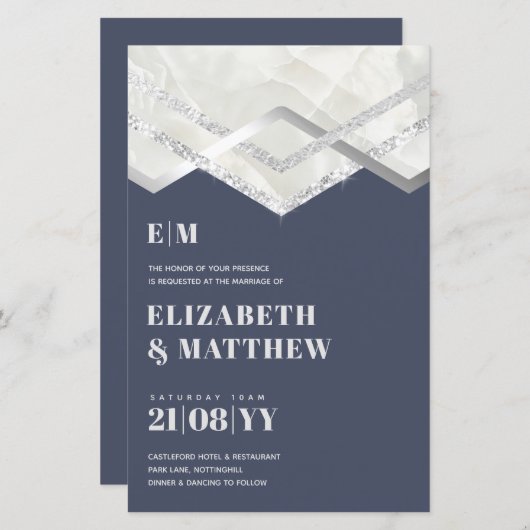 BUDGET DEKO Dusty Blue Silver Minimalistisch Weddi (Vorne/Hinten)