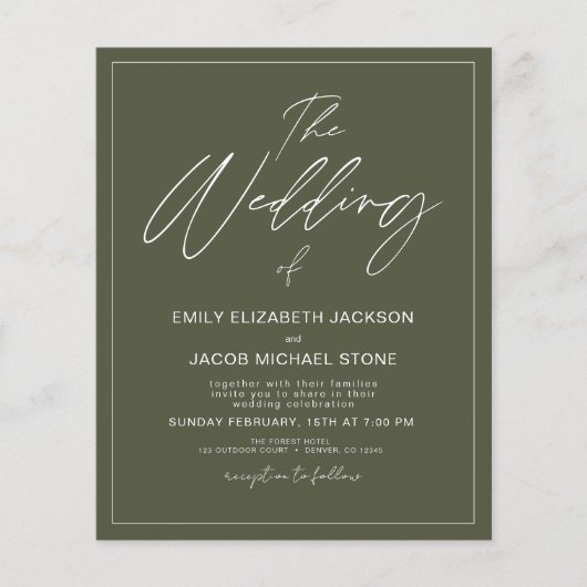 Budget Die Hochzeit der grünen modernen Typografie Flyer (Vorne)