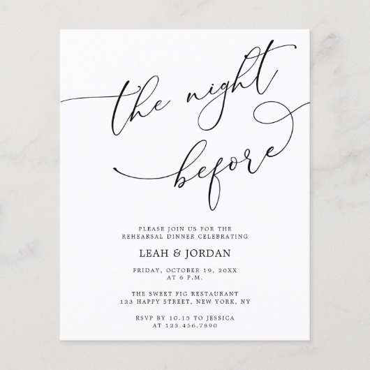 Budget Die Nacht vor der Hochzeit Probe Abendessen Flyer (Vorne)
