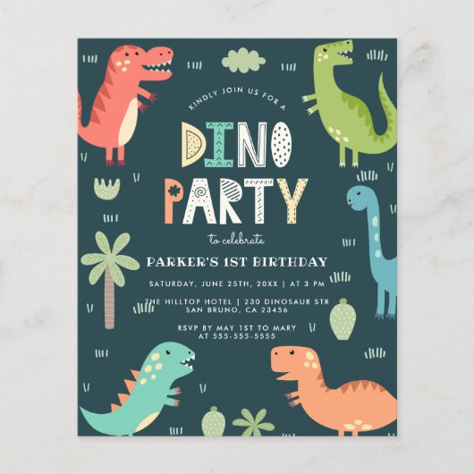 Budget Dino Party | Niedliche Dinosaurier Erster G (Vorderseite)