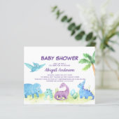 Budget Dinosaur Niedlich Baby Dusche Einladung (Stehend Vorderseite)