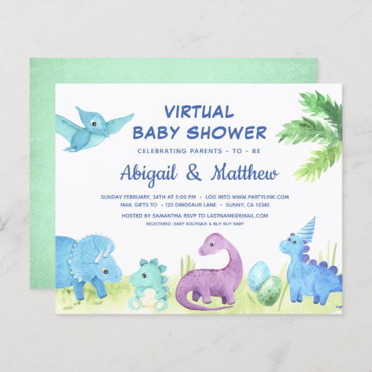 BUDGET Dinosaur Virtual Baby Dusche Einladung (Vorne/Hinten)