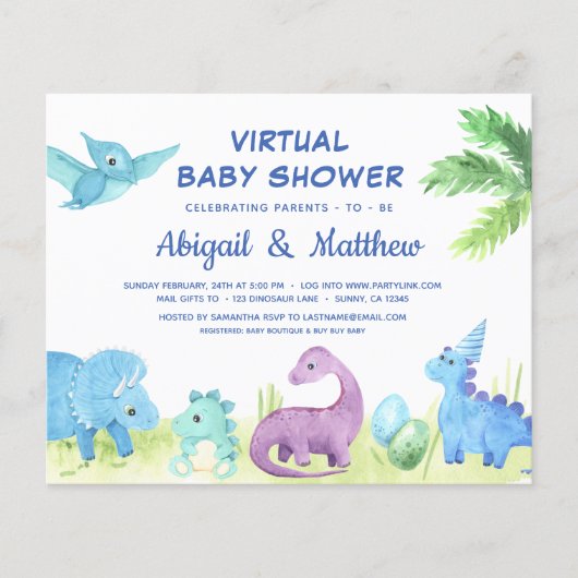 BUDGET Dinosaur Virtual Baby Dusche Einladung (Vorderseite)