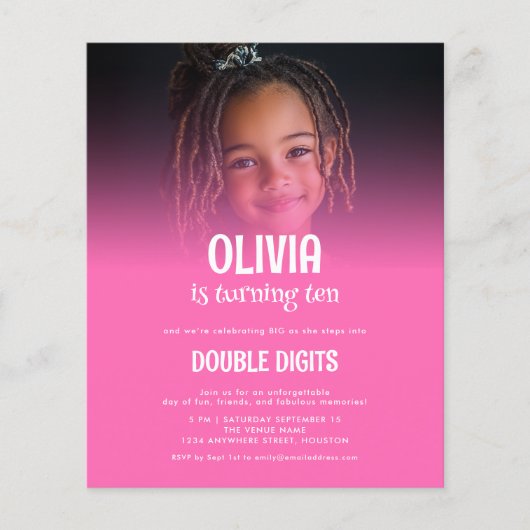 Budget Doppel-Ziffern Foto Hot Pink 10. Party (Vorderseite)