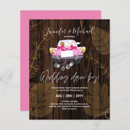 Budget Drive BY Wedding Einladungen - Cartoon Coup (Vorne/Hinten)