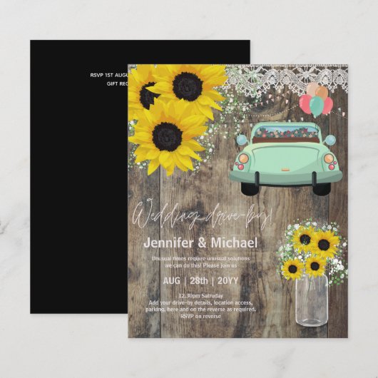 Budget Drive BY Wedding Einladungen - Cartoon Coup (Vorne/Hinten)