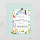 Budget Dschungeltiere 1. Geburtstag Einladung (Vorne/Hinten)