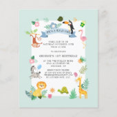 Budget Dschungeltiere 1. Geburtstag Einladung (Vorderseite)