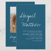 Budget Dunkel Aquamarines einfaches Foto Einladung (Vorne/Hinten)