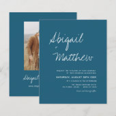 Budget Dunkel Aquamarines einfaches Foto Einladung (Vorne/Hinten)