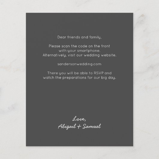 Budget Dunkelgrau QR Code Hochzeit Einladung (Rückseite)