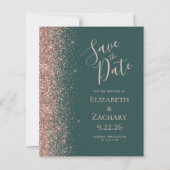 Budget Dunkelgrüne Rose Gold Save the Date (Vorderseite)