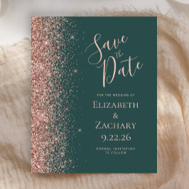 Budget Dunkelgrüne Rose Gold Save the Date