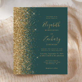 Budget Dunkelgrüner Glitzer Hochzeitseinladung