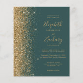 Budget Dunkelgrüner Glitzer Hochzeitseinladung (Vorderseite)