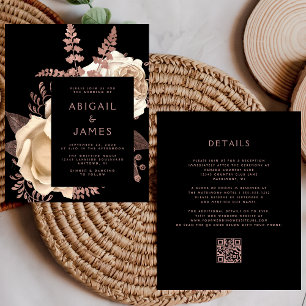 Budget Dunkle Florale Elfenbein-Roségold-QR-Code-H