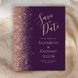 Budget Dunkle Lila Rose Gold Glitzer Save the Date