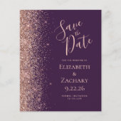 Budget Dunkle Lila Rose Gold Glitzer Save the Date (Vorderseite)
