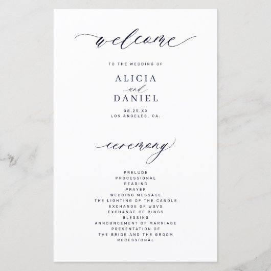 Budget dunkle Marine und weiß elegantes Hochzeitsp (Vorderseite)