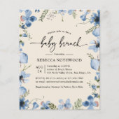 Budget Dusky Blue Flora Baby Brunch Einladung (Vorderseite)