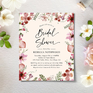 Budget Dusky Pink Flora Bridal Dusche Einladung