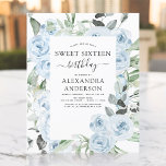 Budget Dusty Blue 16 . Geburtstag Geburtstagsparte<br><div class="desc">Das Budget Dusty Blue Floral Rose und Eukalyptus Botanical Greenery Watercolor Spring oder Summer 16 . Geburtstag Birthday Party Einladungen - beinhaltet schöne und elegante Schrift Typografie mit modernen tropischen botanischen Blume und Grün für die besonderen süßen 16 Feste.</div>