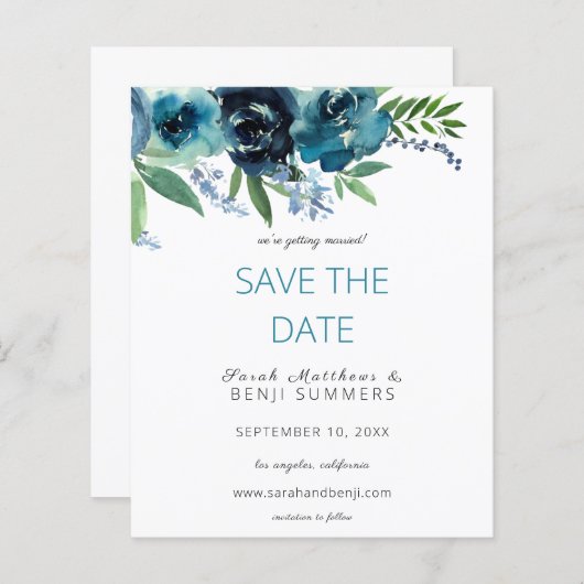 Budget Dusty Blue 2 Floral Save the Date V3 (Vorne/Hinten)