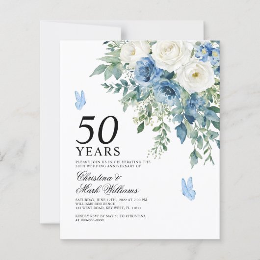 Budget Dusty Blue 50th Wedding Anniversary Invite (Vorderseite)