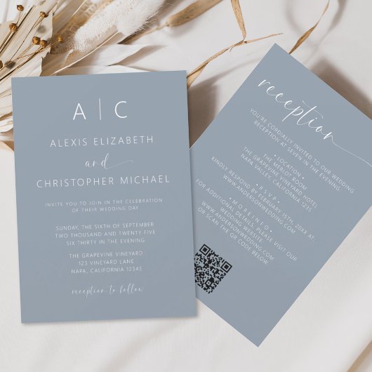 Budget Dusty Blue All in one Wedding QR Code