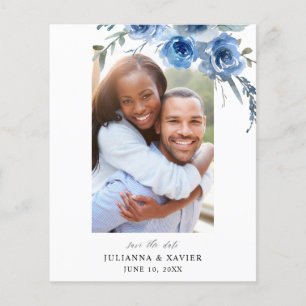 Budget Dusty Blue & B Floral Save the Date Foto 2